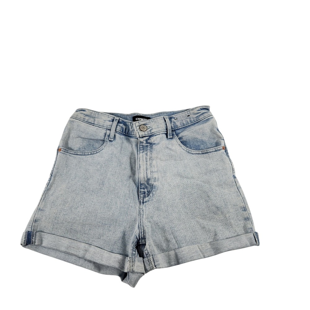 Express Mom Shorts Shortie Super High Rise Light Wash Denim Blue Womens Size 10